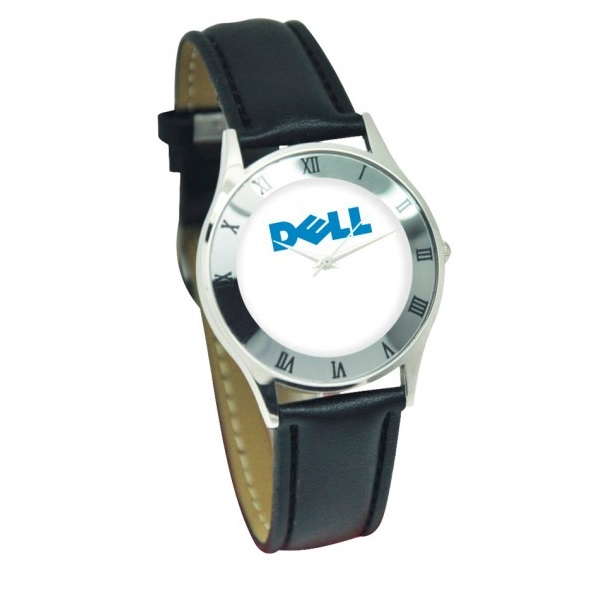 RELOJ EN PLATA CON CORREA DE PIEL NEGRA PARA DAMA-PLATA